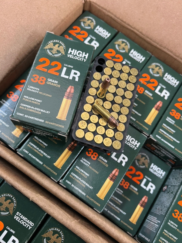 balas cal. .22 l.r. alta vel hp 1280fps 38gr g.e. cobreado punta hueca