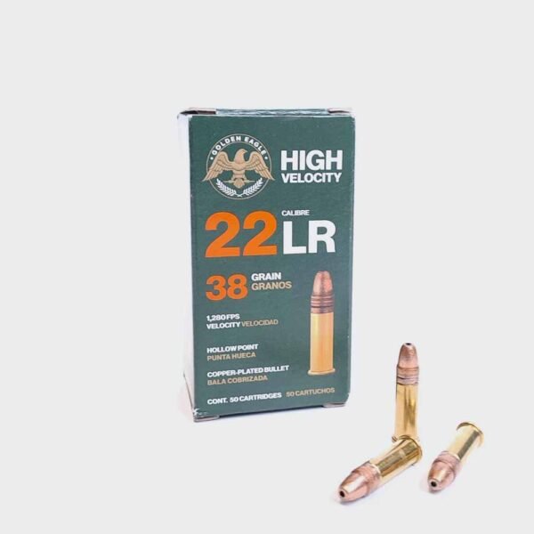 balas cal. .22 l.r. alta vel hp 1280fps 38gr g.e. cobreado punta hueca